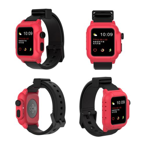 Bracelet en silicone WISETONY remplacement pour Apple Watch Series 2/3 42mm - Rouge&Noir