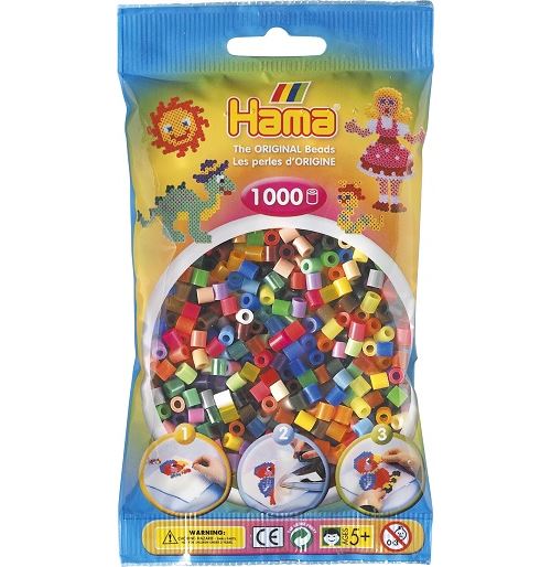 Sachet de 1000 perles a repasser hama midi couleurs assorties - loisirs creatifs - 207-68