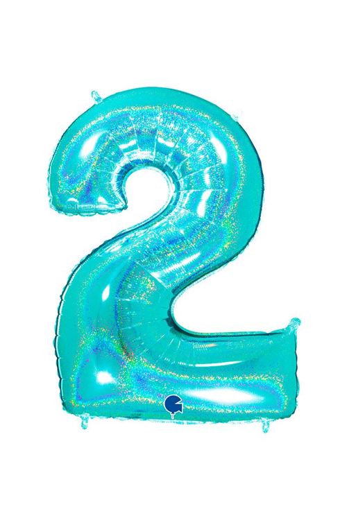 Ballon Aluminium Chiffre 2 Bleu Tiffany Holographique 40 102 Cm Grabo Balloons® - Bleu Tiffany