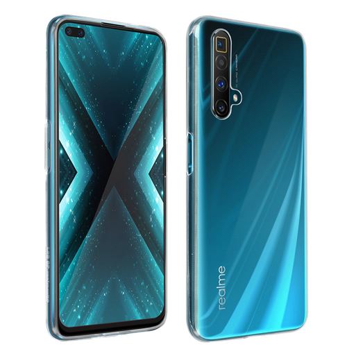 Avizar Coque pour Realme X50 / X3 Superzoom Souple et Film Verre Trempé Dureté 9H Transparent contour Noir