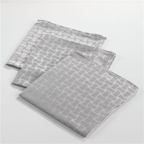 3 serviettes de table 40 x 40 cm jacquard damasse maillon Gris