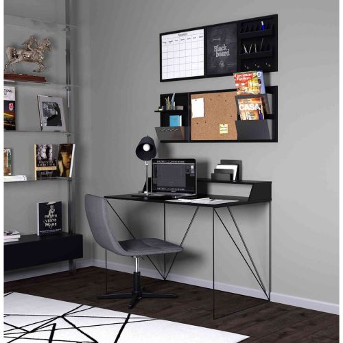 Bureau avec structure métallique noire et plateau en bois gris - BU4010
