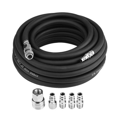 Tuyau à Air Comprimé pour Compresseur, 15M 300 PSI Flexible Tuyau d'Air Pneumatique en Caoutchouc avec 5 Pièces