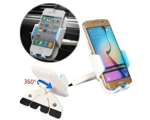 55-85mm 360° Ajustable CD Slot Voiture Auto Support Fixation Pr Smart Phone GPS Blanc