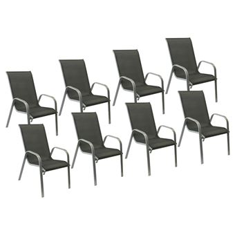 Lot de 8 chaises MARBELLA en textilène gris - aluminium gris - 1