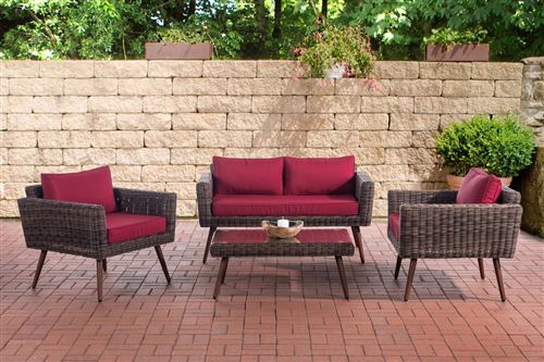 Salon de Jardin Kiruna en polyrotin 5mm Marron marbré , Rouge rubis/40 cm (Dunkelbraun)