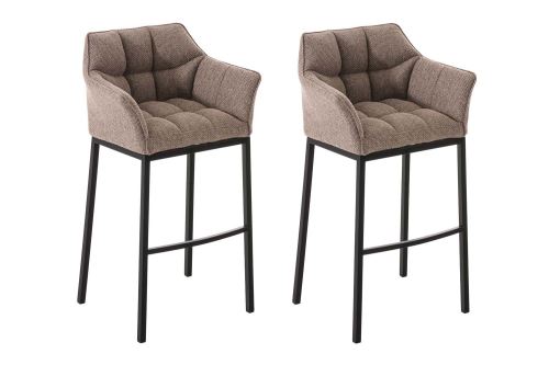 Lot 2 tabourets de bar Damaso en Tissu avec support à 4 pieds , Marron terre/Noir