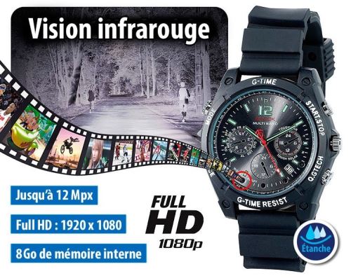 Montre-caméra Full HD 8 Go avec vision nocturne