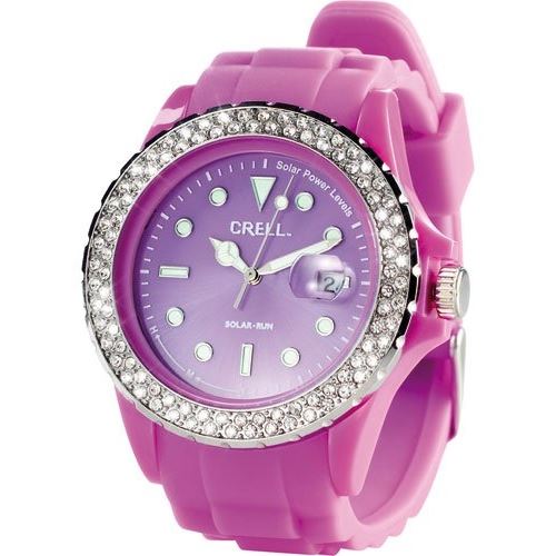 Montre solaire à quartz pour femme avec strass scintillants