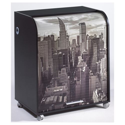 Meuble Informatique Noir à  Roulettes Rideau Imprimé New York