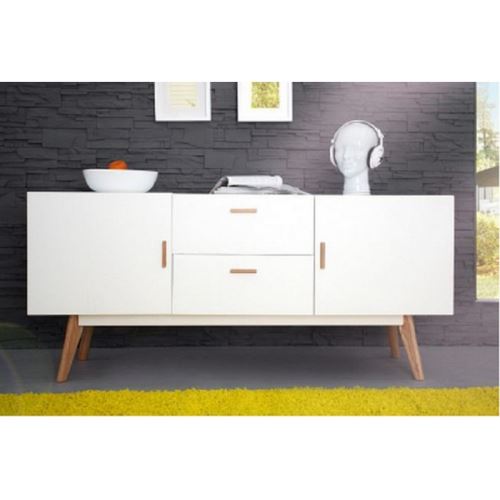 Buffet Blanc 2 Portes 2 Tiroirs 4 Pieds Chêne Vintage