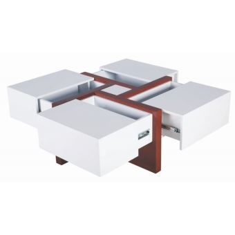 Table Basse Carree Design 4 Rangements Coulissants Coloris