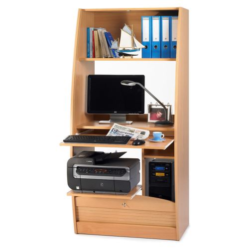 Bureau informatique en bois avec rideau à serrure PARIS - Hêtre - 80cm
