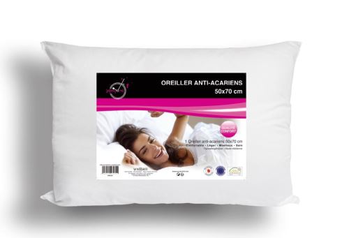 Oreiller anti-acarien CONFORT 50x70 cm, lavable en machine
