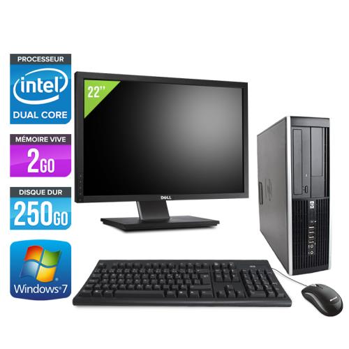 Unité centrale HP Elite 8100 SFF + Ecran 22'' - Noir - Intel Pentium G6950 / 2.80 GHz - RAM 2 Go - HDD 250 Go - DVD - Gigabit Ethernet - Windows 7 Pro