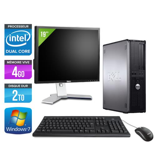 Ordinateur Dell Optiplex 780 Desktop + Ecran 19' - Gris - Intel Core Duo E5300 / 2.60 GHz - RAM 4 Go - HDD 2 To - DVDRW - Gigabit Ethernet - Windows 7