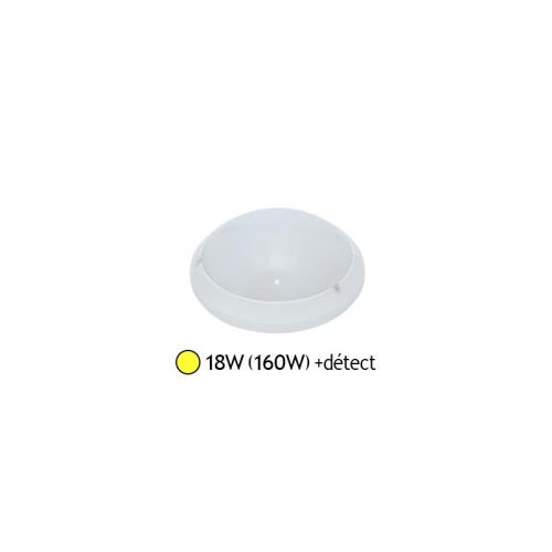 Plafonnier LED 18W (160W) Hublot IP65 avec détecteur Blanc chaud 3000°K