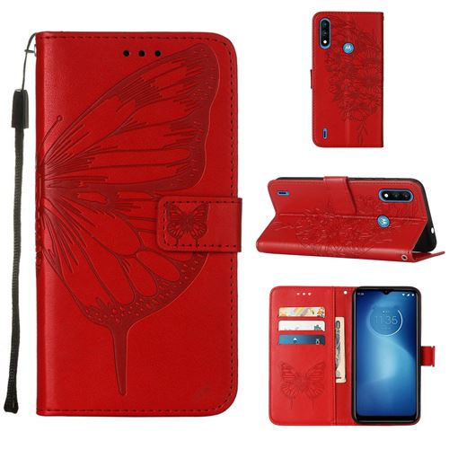 MPFRANCE Housse pour Motorola Moto E7 Power Rouge [Papillon V3]
