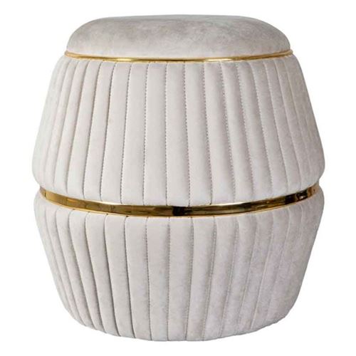 Non Communiqué Marron Pouf Rond Design "Doric" 53Cm Taupe & Or
