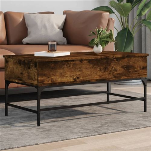 vidaXL Table basse chêne fumé 100x50x45 cm bois d'ingénierie et métal