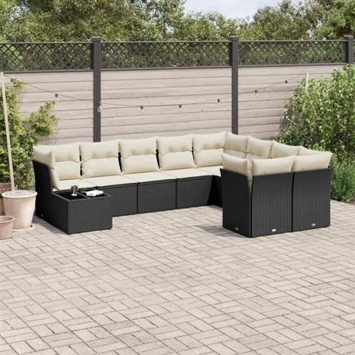 VIDAXL  Salon De Jardin 10 Pcs Avec Coussins Noir R&eacute;sine Tress&eacute;e