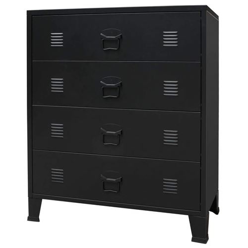 Buffet bahut armoire console meuble de rangement à tiroirs métal style industriel 93 cm noir