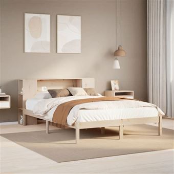 vidaXL Lit bibliothèque sans matelas 140x190 cm bois de pin massif 3321536 - 1