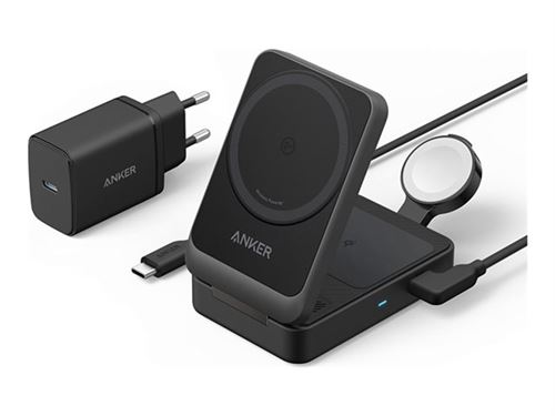 Anker MagGo - Support de chargement sans fil - 3 en 1, pliable - 15 Watt (24 pin USB-C) - noir