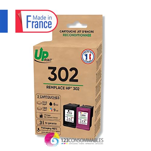 Hp Noire Uprint Pack De 2 Cartouches D'encre Remanufacturées Uprint 302 Et Couleur – Fabriquées - Neuf - Image 3