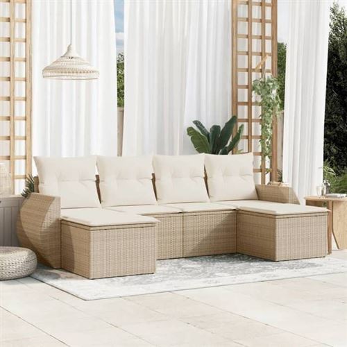 Salon de jardin modulable vidaxl resine tressee 6 pieces beige 62 x 71 x 69 cm 6 personnes