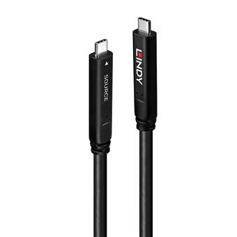 Lindy - Câble USB - 24 pin USB-C (M) pour 24 pin USB-C (M) - USB 3.2 Gen 2 / DisplayPort 1.4 /Thunderbolt 3 - 20 V - 3 A - 10 m - rond, support 4K144Hz (3840 x 2160), alimentation USB-C (60 W) - noir - 1