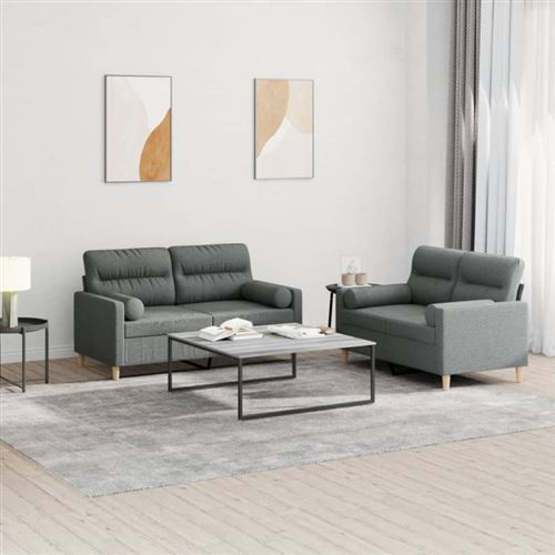 Non Communiqué Gris Foncé Ensemble De Canapés 2 Pcs Coussins Tissu