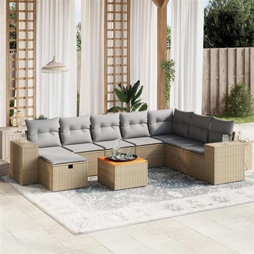 Non Communiqué Beige Salon De Jardin Modulable Vidaxl Rotin 9 Pieces 8 Personnes 62 X 62 X 69 Cm