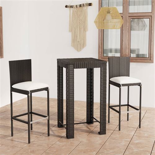 Non Communiqué Noir Vidaxl 3-Delige Tuinbarset Met Kussens Poly Rattan Zwart3064792