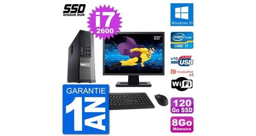 PC Dell 7010 Sff Ecran 22" Intel Core i7-2600 Ram 8Go SSD 120Go Windows 10 WiFi