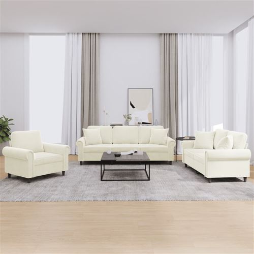 Non Communiqué Crème Vidaxl 3-Delige Loungeset Met Kussens Fluweel Crãmekleurig3202198