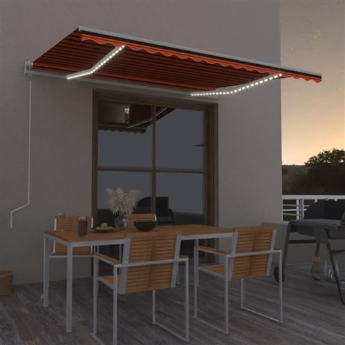 vidaXL Auvent automatique capteur de vent/LED 450x300 cm Orange marron