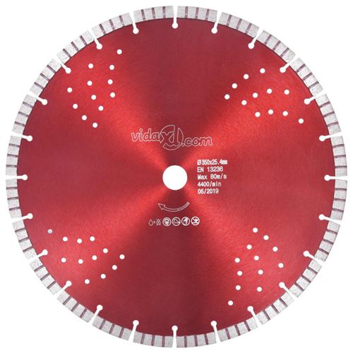 Non Communiqué Rouge Disque De Coupe Diamanté Avec Turbo Et Trous Acier 350 Mm