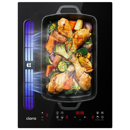 CIARRA Plaque induction avec hotte int&eacute;gr&eacute;e 459 m&sup3;h a+ 2 zones flexzone et booster 39cm syst&egrave;me plasma awbeh392bf