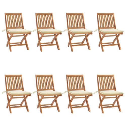 Non Communiqué Vidaxl Lot De 8 Chaises Pliables De Jardin Avec Coussins, Sièges De Terrasse, Chaises De Salle À Manger, Meubles De Patio Extérieur, Teck Solide