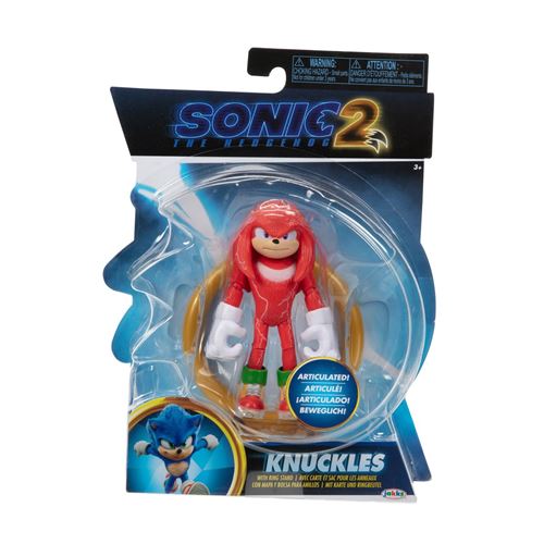 Jakks - Sonic the Hedgehog 2 Movie - 41496 - Figurine articulée 10cm - Personnage Knuckles + Carte et Sac pour Les Anneaux