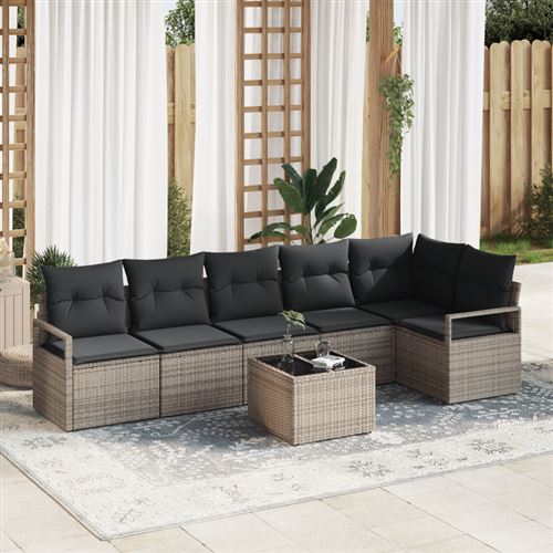 Non Communiqué Noir/Gris Ensemble De Canapé De Jardin 6 Pièces Avec Coussins Poly Rattan, Canapé De Jardin 2 Places Avec Rangement Et Coussins