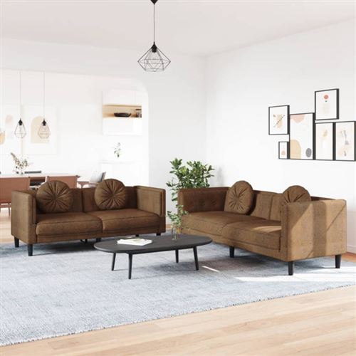 Non Communiqué Marron Ensemble De Canapés 2 Pcs Avec Coussins Velours