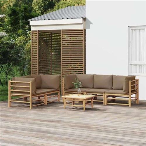 Vidaxl Salon De Jardin 6 Pcs Taupe Bambou - Image 3