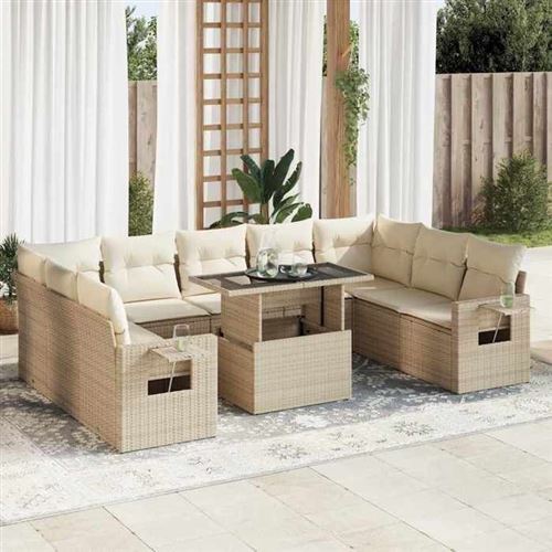 Vidaxl Beige Salon De Jardin Resine Tressee 10 Pieces X 62 X 69 9 Personnes - Image 2
