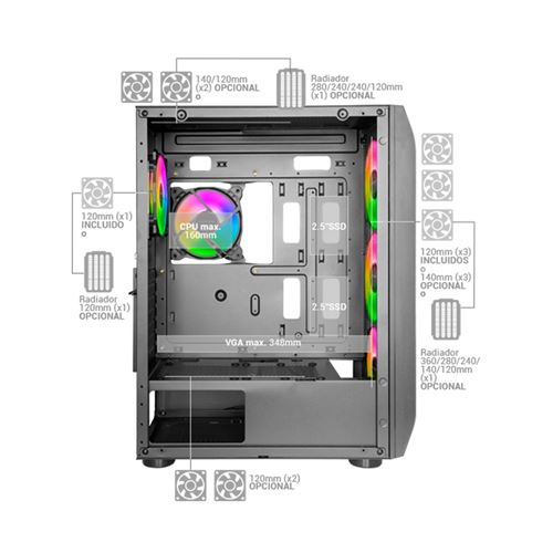 Boîtier PC MARS GAMING Tour Gaming E-ATX MC-KX Noir Système CPU FREEZER 5  Ventilateurs ARGB Contrôleur ARGB et Contrôleur RF