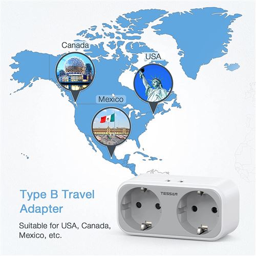 Acheter TESSAN Adaptateur Prise France vers USA, Adaptateur USA 4 en 1, Adaptateur  Prise Canada avec 2 Prises et 2 USB 2.4A
