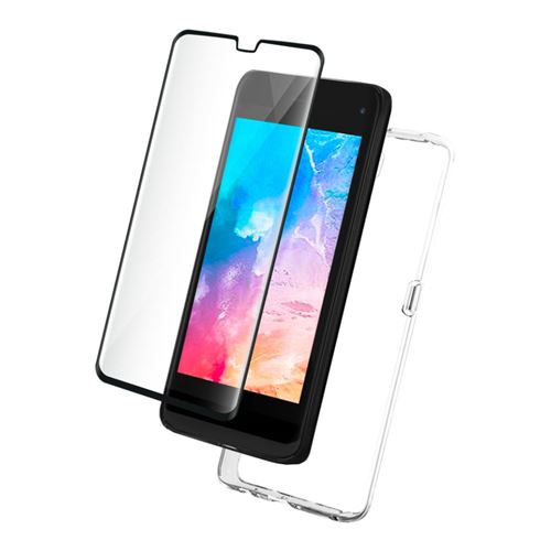 Coque pour Logicom Five Silicone Souple Transparente + Verre Trempé 9H Noir Bigben
