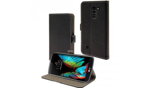 Etui type portefeuille noir LG-K10 rabat latéral articulé fonction stand