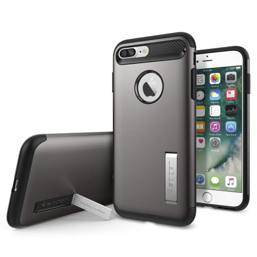 Spigen Slim Armor - Achterzijde behuizing voor mobiele telefoon - polycarbonaat, thermoplastic polyurethaan (TPU) - staalgrijs - voor Apple iPhone 7 Plus